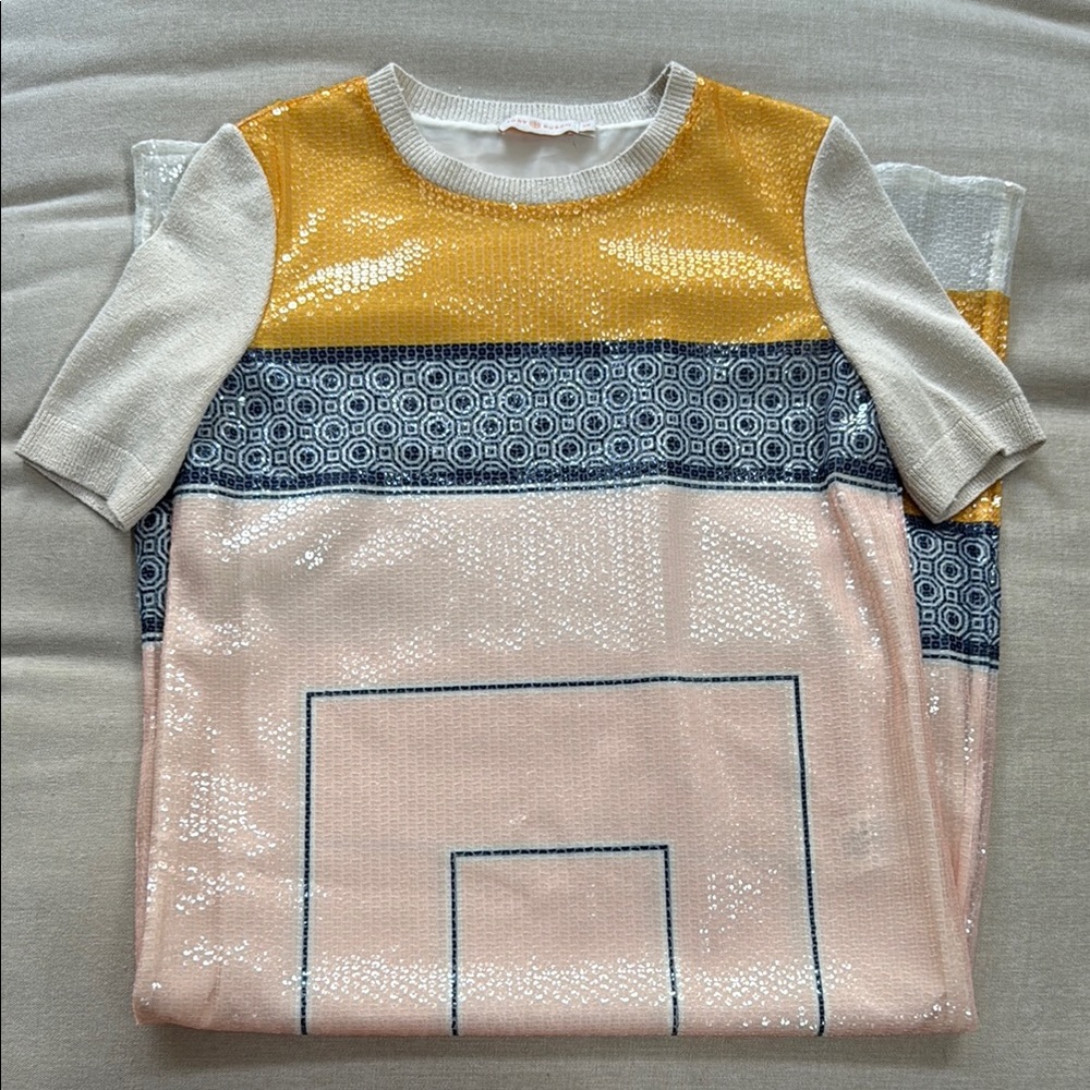 Tory Burch Pink and Yellow Patterned Midi Dress